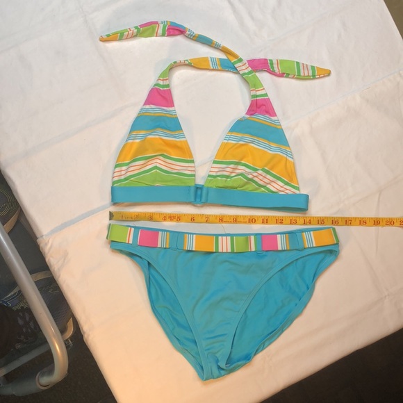 La Blanca, Halter Style, Bright Multi-Colored, Striped, Bikini - Picture 5 of 10